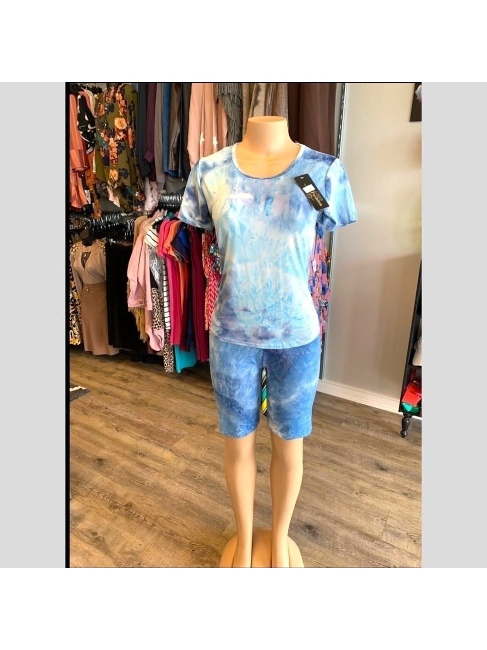 Tie Dye 2pc Shades of Sky Blue Biker Short Set